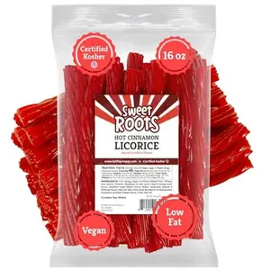 Sweet Roots Hot Cinnamon Licorice Twists – 1 Bag (16 oz) – Jumbo Size Licorice Sticks | Vegan, Fat Free, Kosher | Soft Gourmet Licorice Candy with Hot Cinnamon Flavor