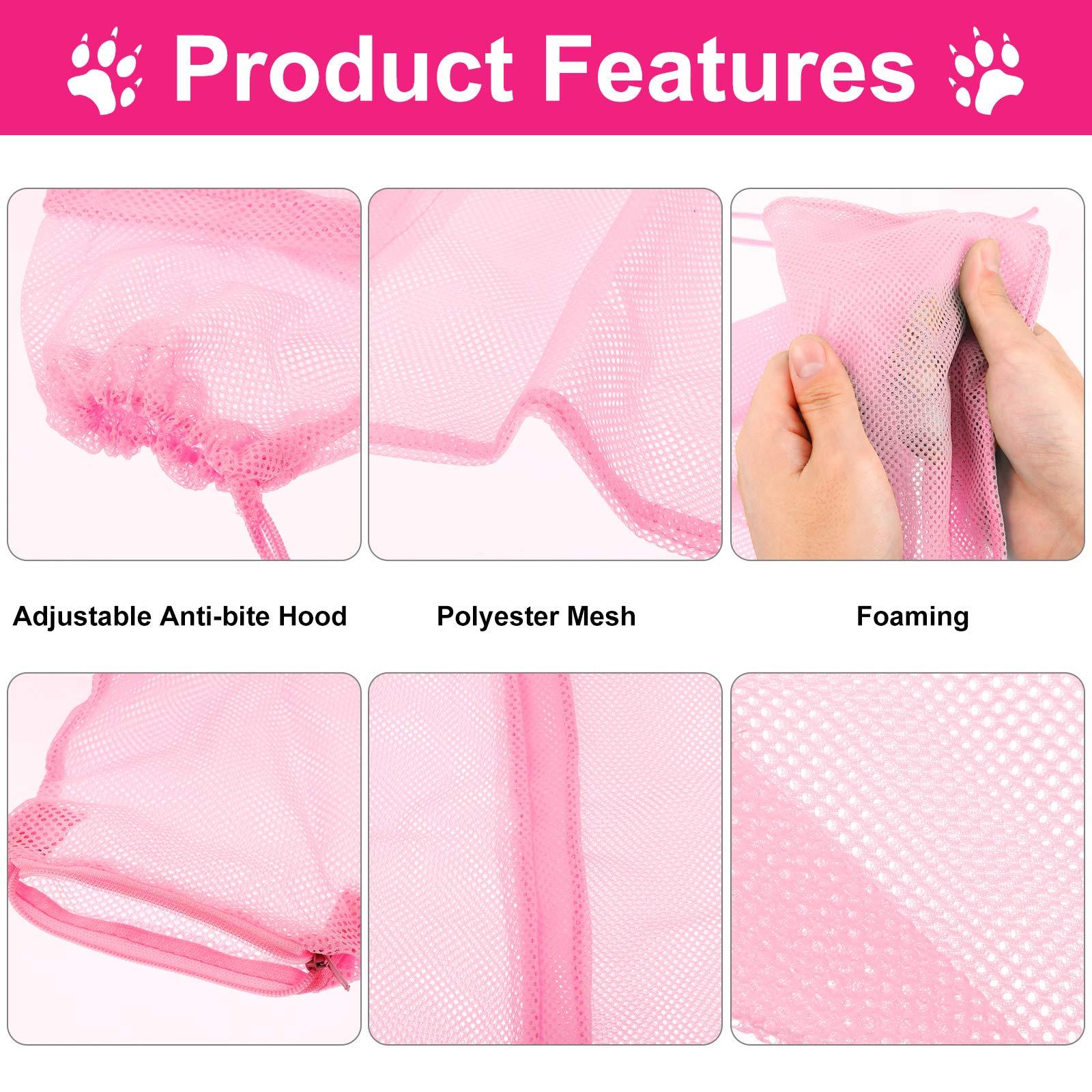 5 Pcs Pink Cat Bathing Set: Grooming Bag (Adjustable), Shower Net, Muzzles, Nail Clipper, Tick Remover & Massage Brush.