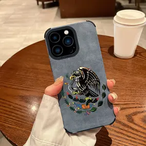 Mexican Golden Eagle Badge Flag Design Full-coverage premium leather Phone Case for iPhone 17Pro Max Air 16 15Plus 14 13 12 11 XR XS cases  Shockproof and drop-proof military-grade protective case.NN120