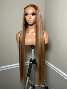 30 inch Straight Highlight Ombre Lace Front Wigs Human Hair 13x4 HD Transparent 4/27 Honey Blonde Lace Frontal Wigs Pre Plucked with Baby Hair 180% Density (