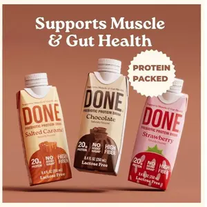 DONE Prebiotic Protein Drink - 20g Protein, 6g Fiber, No Added Sugar, Gluten-Free, Lactose-Free, Supports Muscle & Gut Health, Chocolate, Strawberry, Salted Caramel