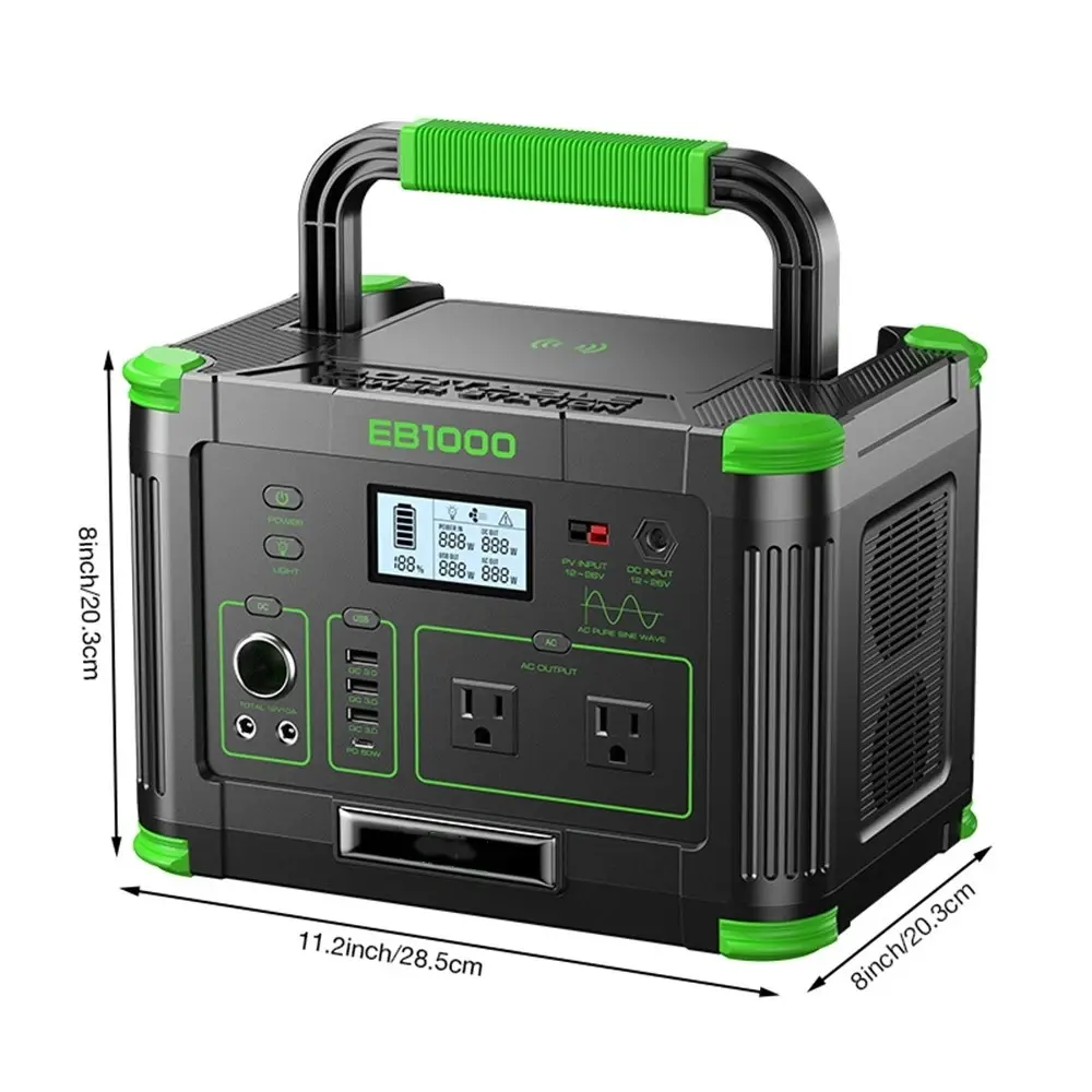 EB1000 1000W 999Wh Solar Power Station Portable Charger Generator with 3 in 1 Charging Modes & 3*14V DC Outlets for RV & Outdoor Use
