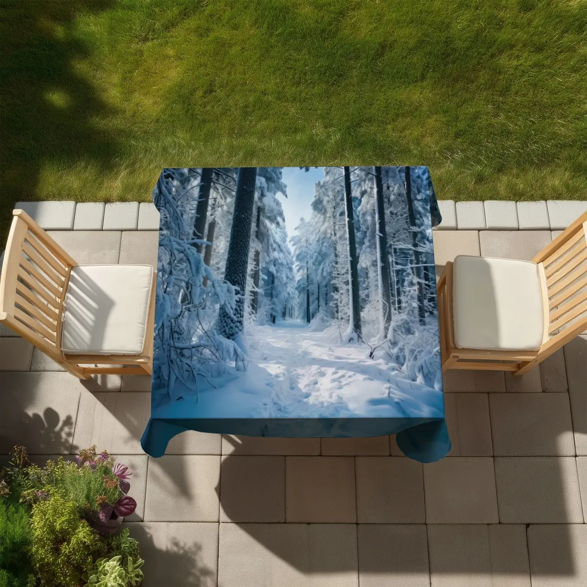 MWW C1TC58587QYXY6 Rustic Cold Forest White Linen Tablecloth, 58x58 in, Durable, Stain-Resistant, Machine-Washable Indoor-Outdoor Kitchen Textile for Home Decor, 58 X 58 In