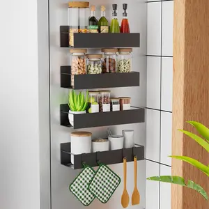 Magnetic Spice Storage Rack Organizer for Refrigerator and Oven – Durable Carbon Steel or Plastic, Black Decor, Space-Saving Kitchen Organizer