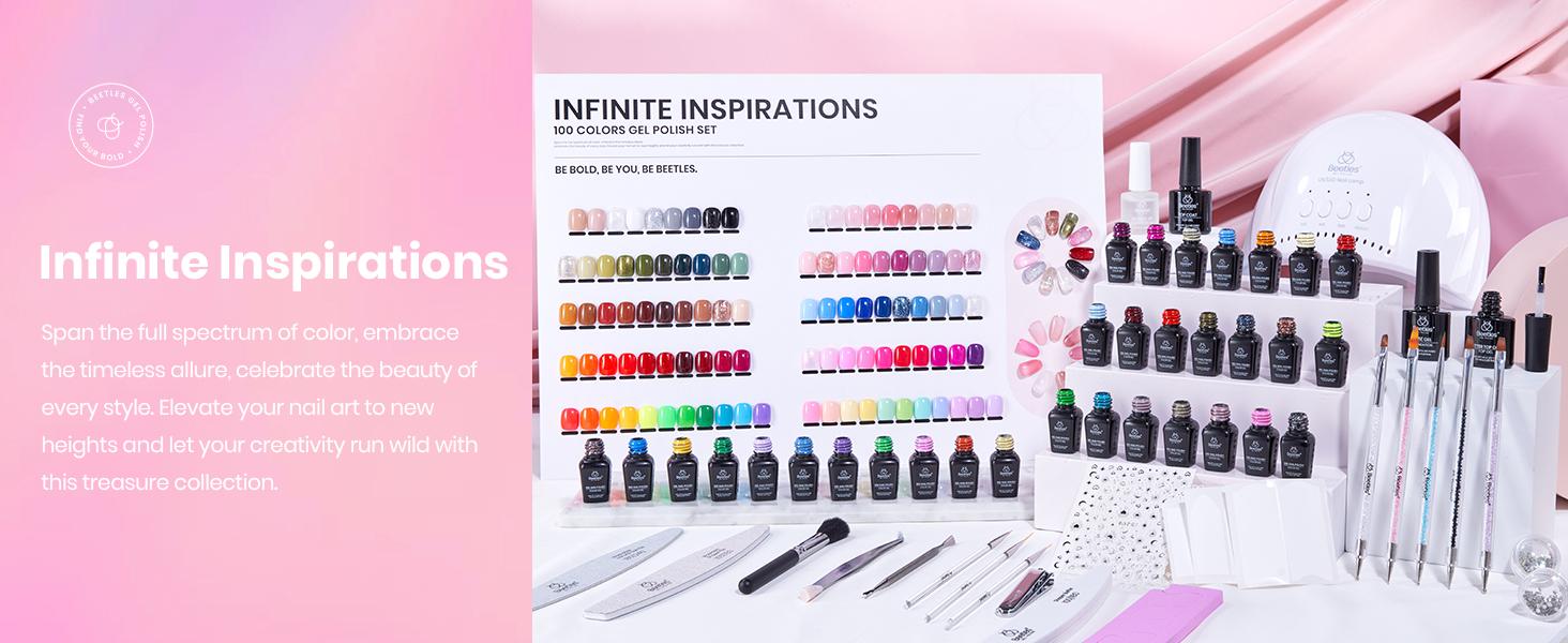 Beetles Gel Nail Polish Nail Art Manicure Set, 100 Colors 5ml Gel Polish Set Base Coat Glossy Matte Glitter Top Coat Gel Nail Polish Glitter Pearl Gel White Red Brown Green Blue Pink Nude Gel Gift for Women