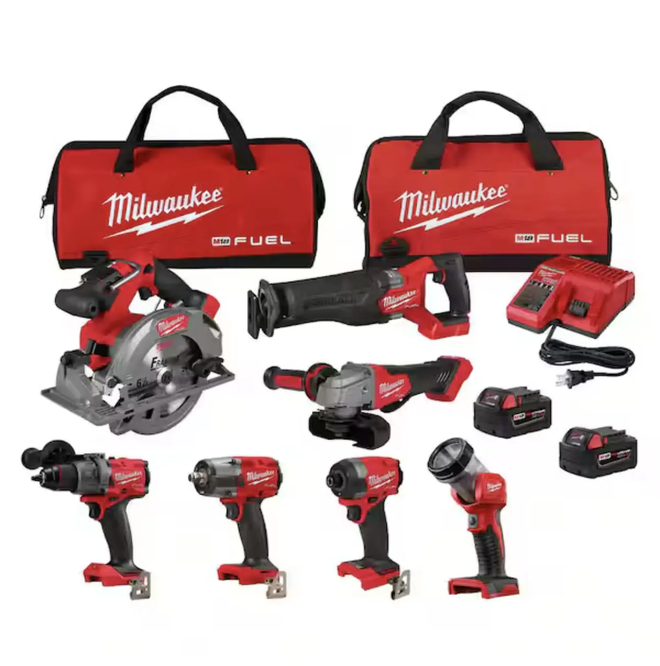 Milwaukee 3697‑27 M18 FUEL 7‑Tool Combo Kit - Drill, Impact, Saws, Grinder, Wrench, Light, Batteries & Charger