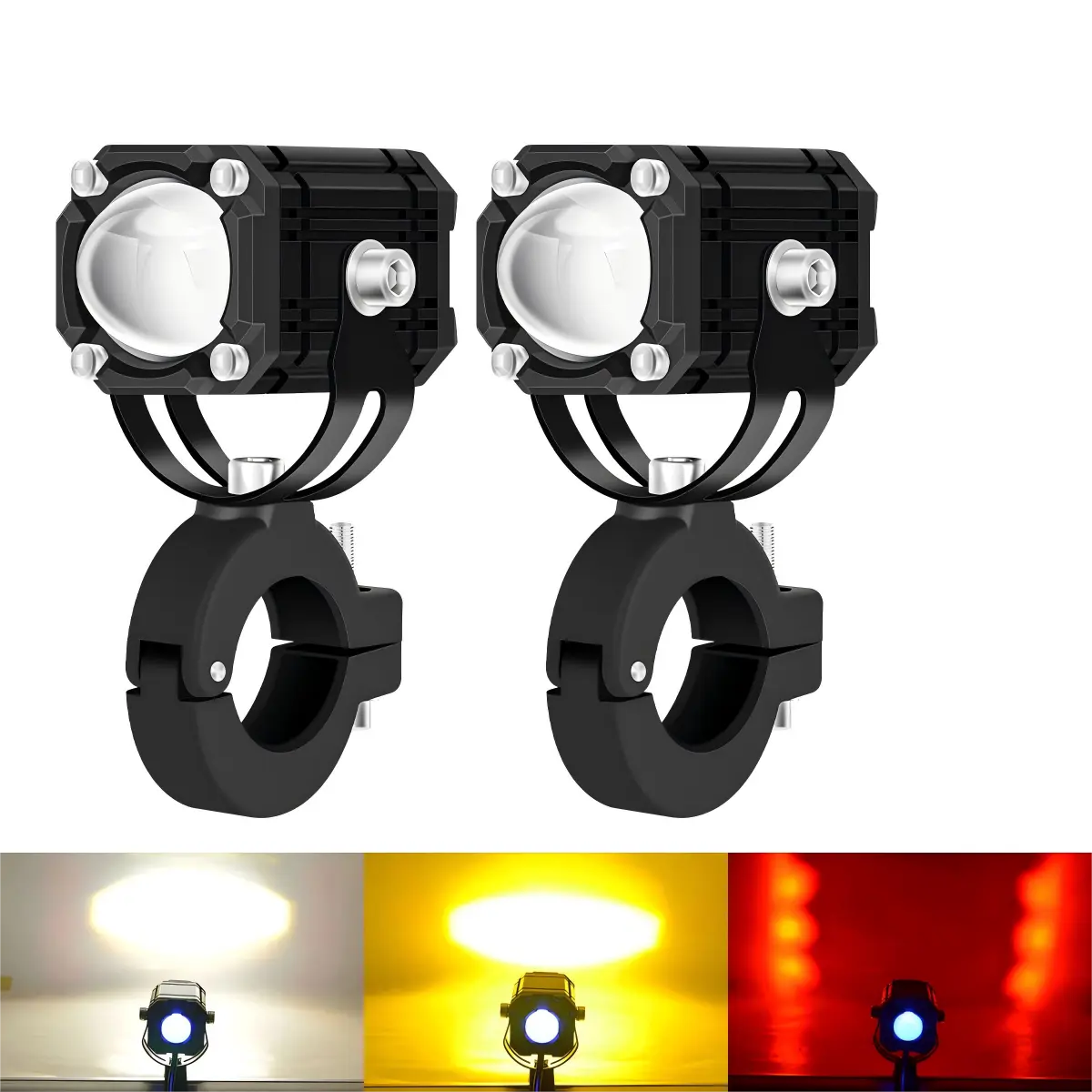 2PCS Universal Motorcycle LED Spotlights, 360° Adjustable Tri-Color Strobe Lights - Fog/Running Lights for Night Safety Riding, Motorcycle Accessories, Perfect Gift for Men, Strobe Light Kit, Led Driving Lights