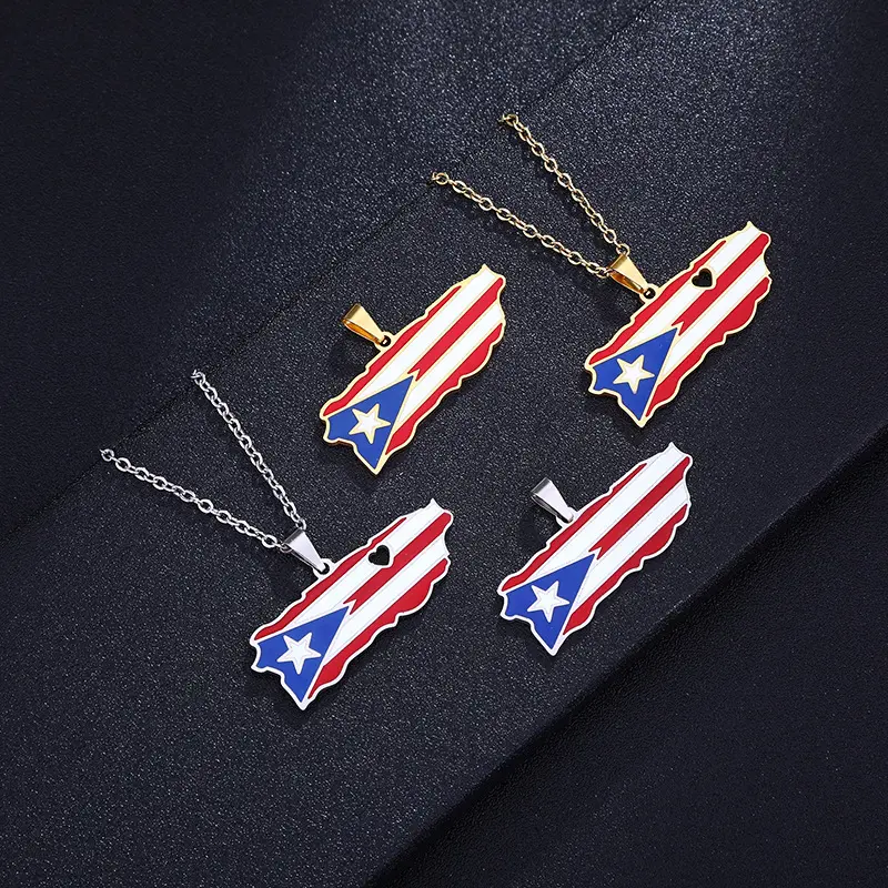 Puerto Rico Flag Map Outline Pendant Necklace | Unisex | Fashionable | Stylish Jewelry | Birthday & Holiday Gift