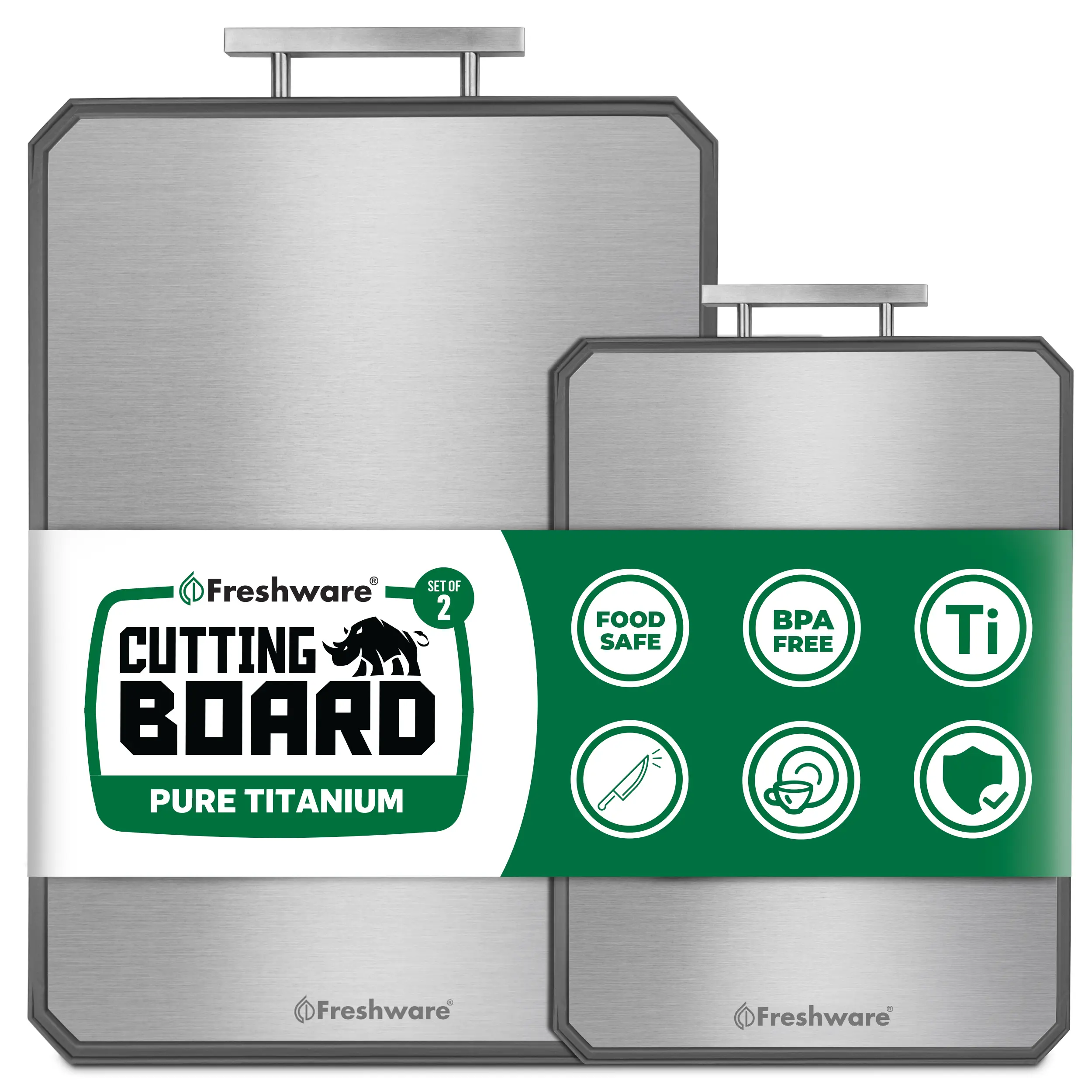 FRESHWARE Kitchen Durable Rectangular Chopping Board 2-Piece Set - Double-Sided, Dishwasher Safe, Medium (12.1”x8.3”) & Large (16.2”x11”) Wheat Straw Boards for Meat Prep, Durable Chopping Board