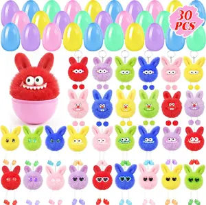Graduation Gift  30 Pack Fluffy Keychains  with Plastic Eggs, Bulk Fluffy Plush Keychains Basket Stuffers, Classroom Prizes, Treasure Box Toys, Party Favors
