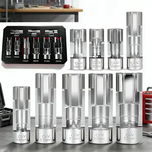 9PCS Cr-V Steel Automotive Open Hose Removal Socket Set, Grooved O2 Oxygen Sensor Wrench, Offset Wrench Removal Tool, Hex Head, Thread Tracking Tool 10-22mm, Suitable for Automotive Mechanics And Car Enthusiasts.