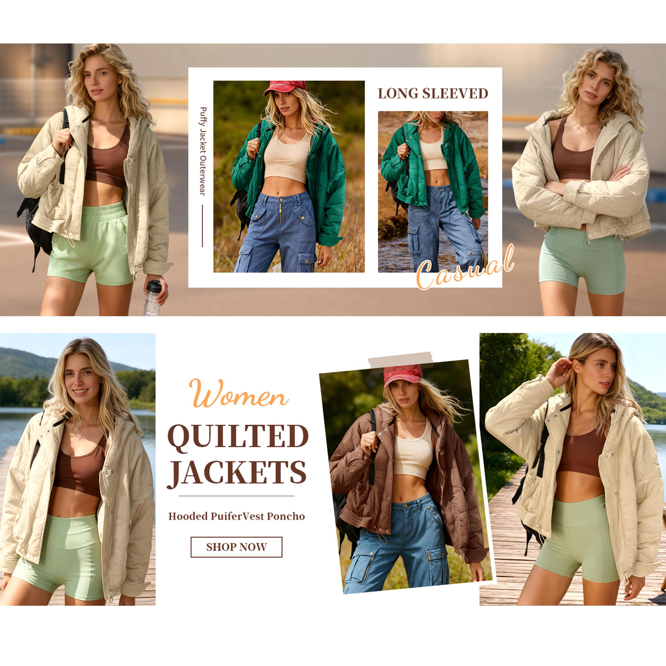 Buenoble Women’s Quilted Puffer Jacket with Hood Cropped Winter Coat Oversized Warm Outerwear