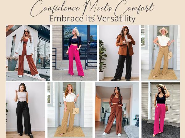 GRAPENT Wide Leg Pants for Women Work Business Casual High Waisted Dressy Pants Flowy Trousers Office Wideleg Baggy Work Pants