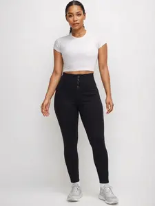 AJ9035 High-Waisted Sculpting Skinny Pants – Black