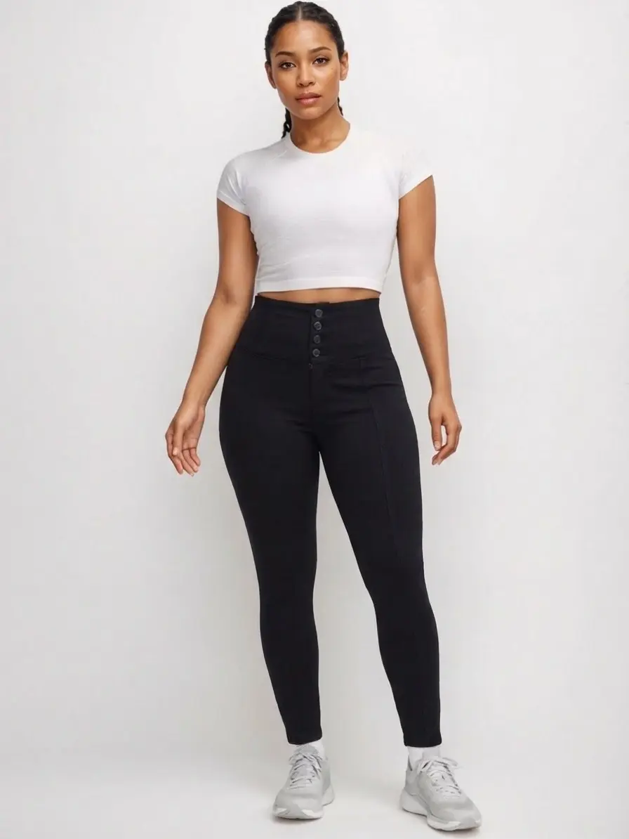 AJ9035 High-Waisted Sculpting Skinny Pants – Black