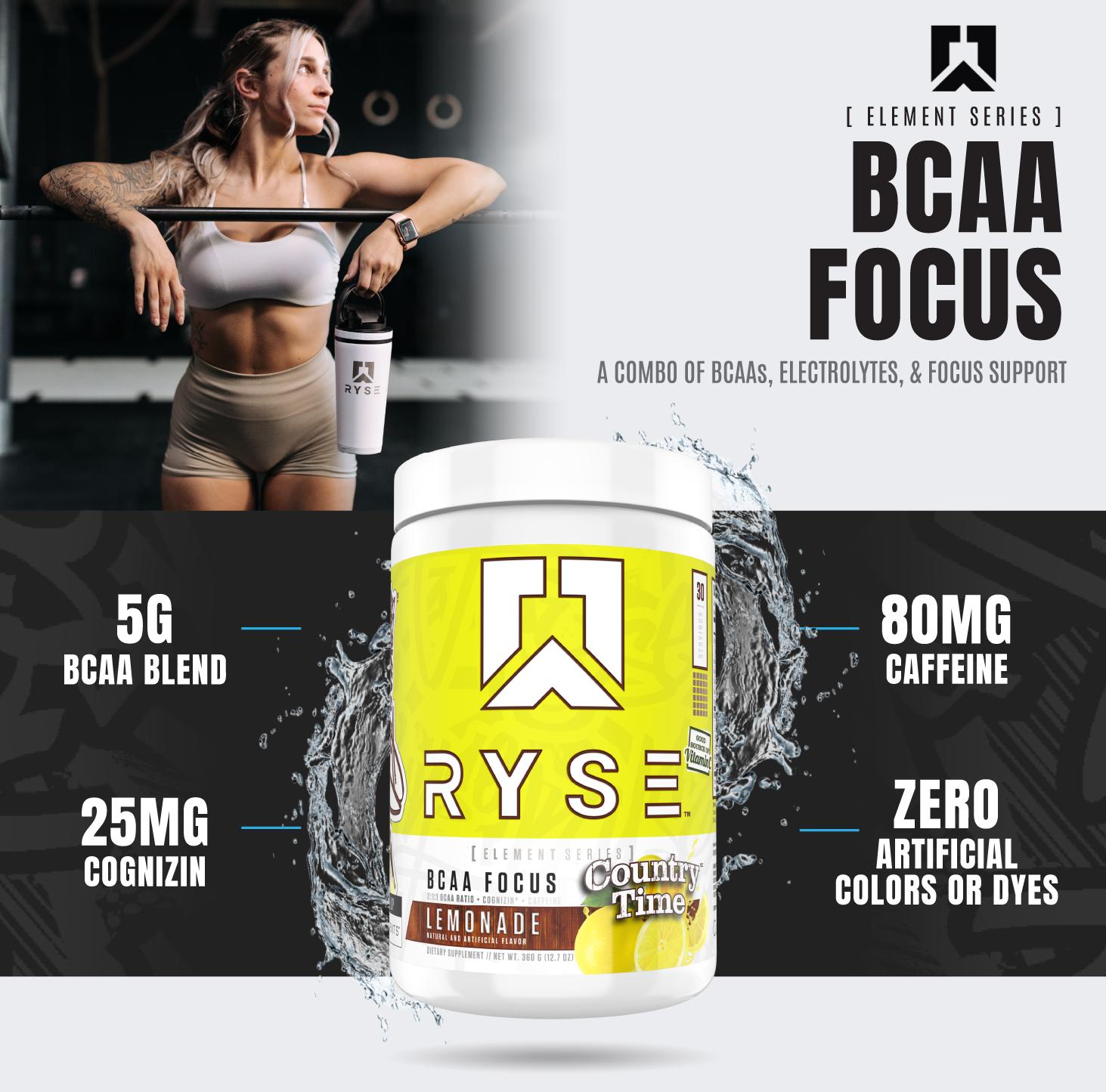 RYSE BCAA Focus Powder for Men and Women - BCAA Energy Supplement with Electrolytes, Natural Caffeine & Cognizin Supports - 30 Servings