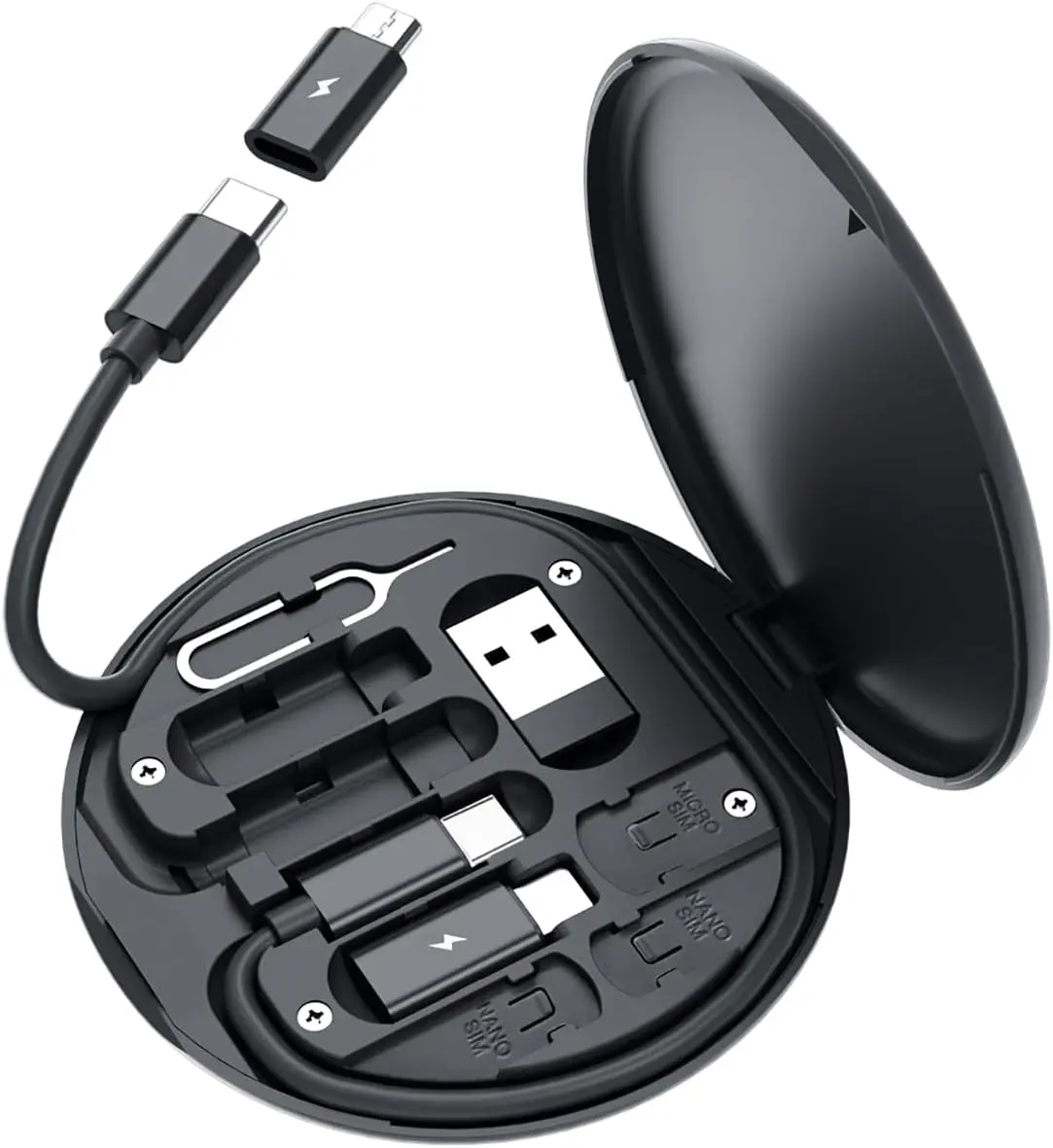 USB C Adapter Cable Kit, Multi Charging Cable Case Convertor USB C to iOS Device/Type C/Micro/USB A Adapter, Data Transfer Contains Card Slot for Traveling, Use as Phone Holder (Black)