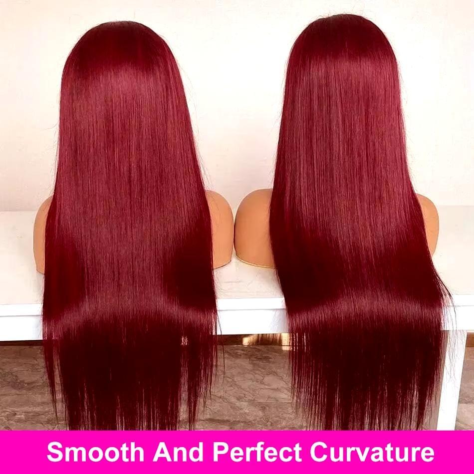 Burgundy 99J Lace Front Wig Straight 13x6 HD Lace Frontal Wig Human Hair For Women Pre Plucked Colored Lace Wig 180% Density