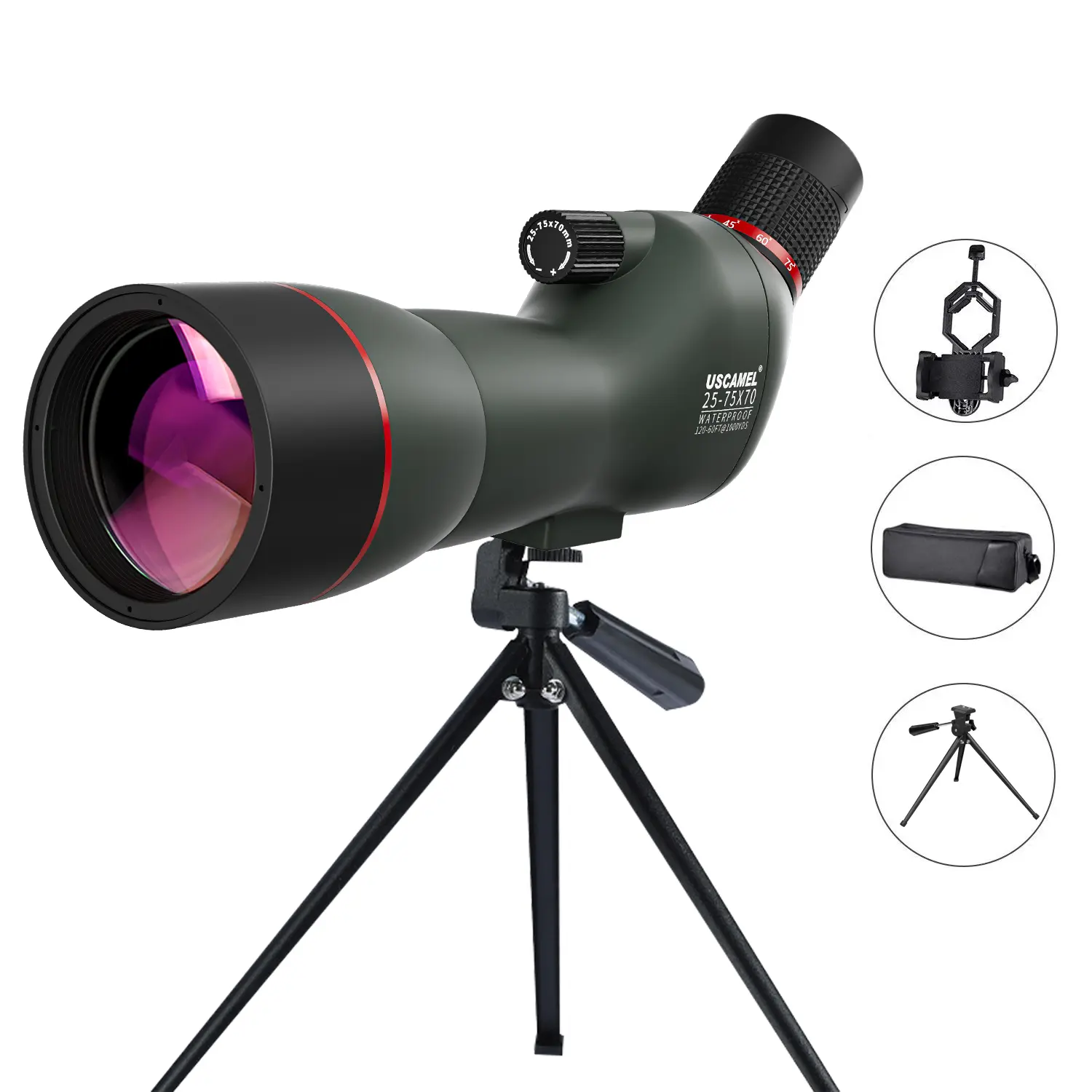 USCAMEL Outdoor Binoculars - Iridescent, High-Definition Coating, Zoom Adjust Function, Phone Clip, Small Tripod Compatible for Birdwatching, Outdoor Travel, Adjustable