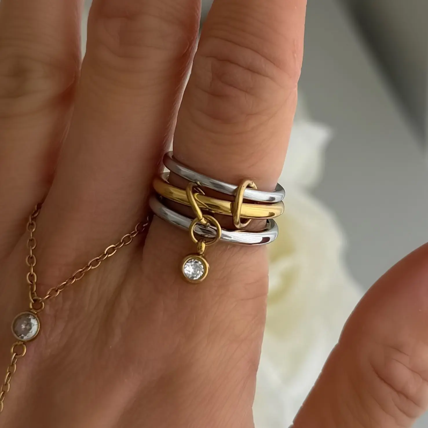 EVRY JEWELS Gold or Silver Plated Women's Hypoallergenic Ava Stacked Ring
