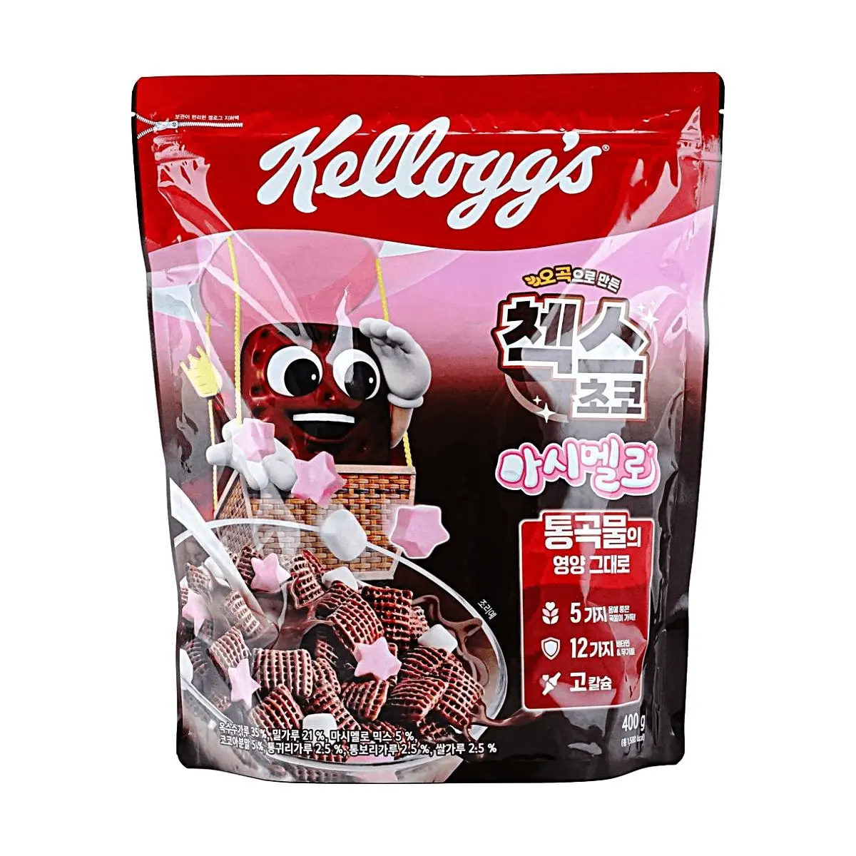 Kellogg's Choco Marshmallow Breakfast Cereal - Korean Edition, 5 Whole Grains, 12 Vitamins & Minerals, High Calcium, 400g Family Size, Chocolate-Infused
