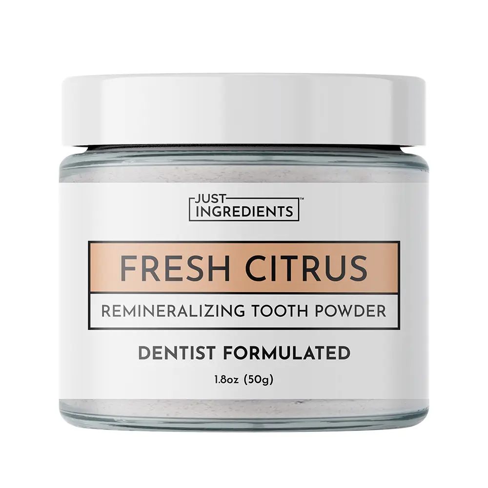 Just Ingredients Fresh Citrus Remineralizing Tooth Powder – Fluoride-Free Oral Care – Gently Cleans & Whitens – Supports Strong Teeth & Fresh Breath – Vegan, Non-GMO, Made with Clean Ingredients (Regular, Fresh Citrus)