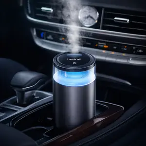 Lamicall Smart Car Air Freshener Diffuser, Cloud Mist Aroma Diffuser with Leak-Proof Auto Shut-Off, Soft Ambient Light, Alpine Fresh Solid Fragrance, Long-Lasting Scent for Car Home Office