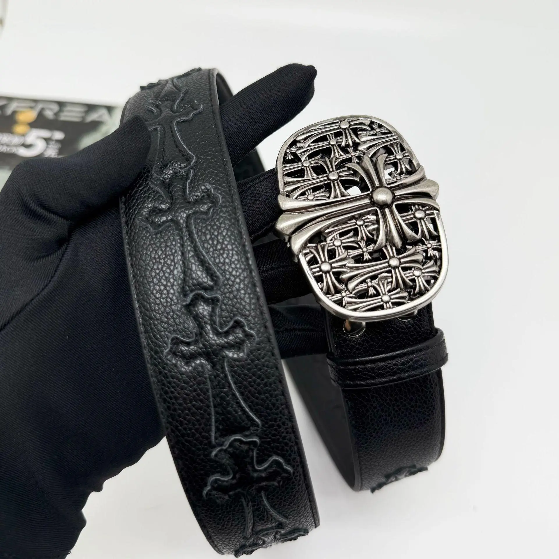 Vintage Black Cross Buckle Belt – Premium PU Leather Unisex Gothic Belt with Colorful Cross Accents, Adjustable Fashion Waist Belt