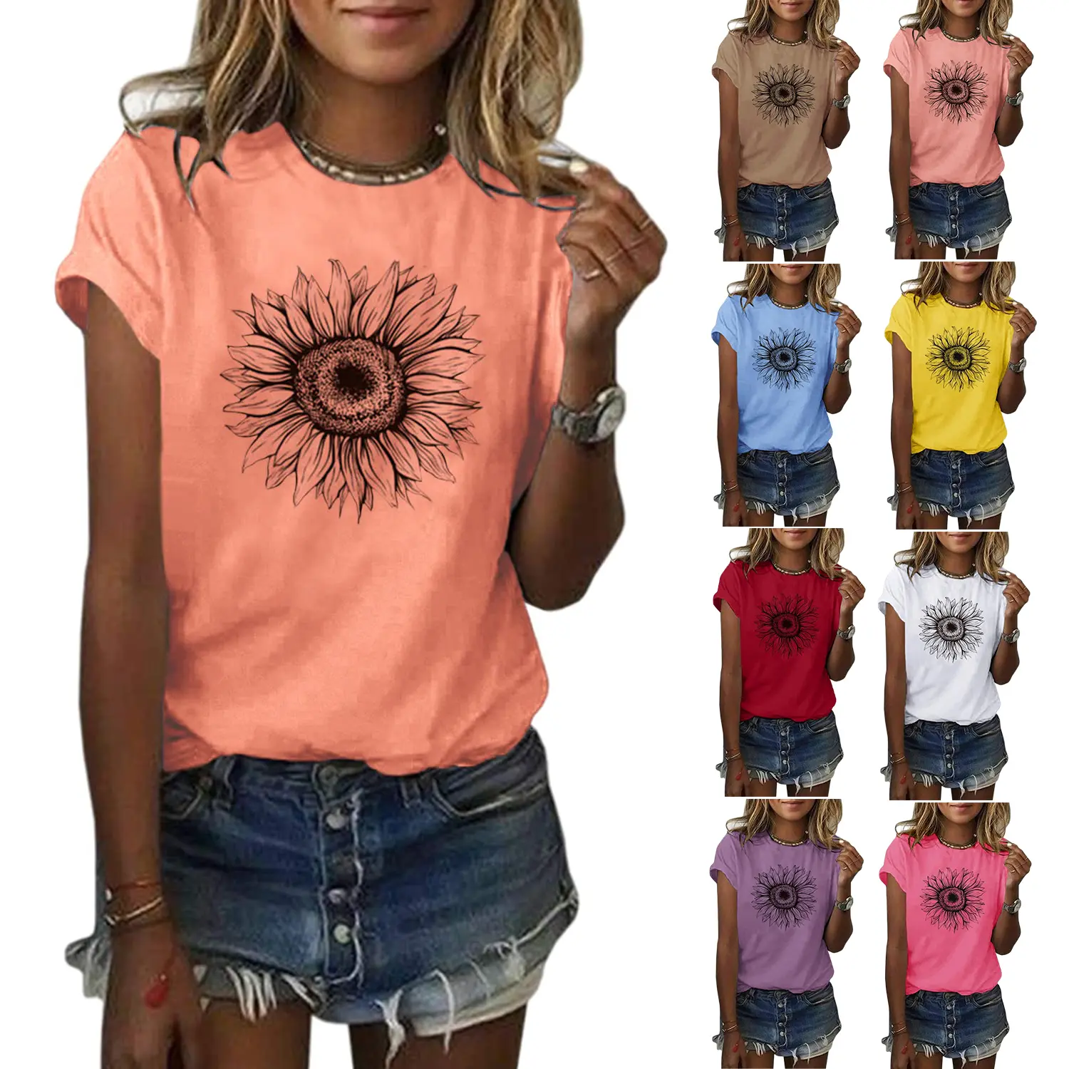 Cicy Bell Women's Sunflower Graphic T-Shirt Short Sleeve Crewneck Soft Cotton Polyester Spandex Summer Top Casual Streetwear Cicy Bell Women's Sunflower Graphic T-Shirt Short Sleeve Crewneck Soft Cotton Polyester Spandex Summer Top Casual Streetwear