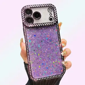 Shiny Glitter Phone Cover with Shiny Crystals Slim Shockproof Protective Case for iPhone 17 Series Plus 12 13 14 15 16 PM Durable Pink Diamond Protection Silicone Case
