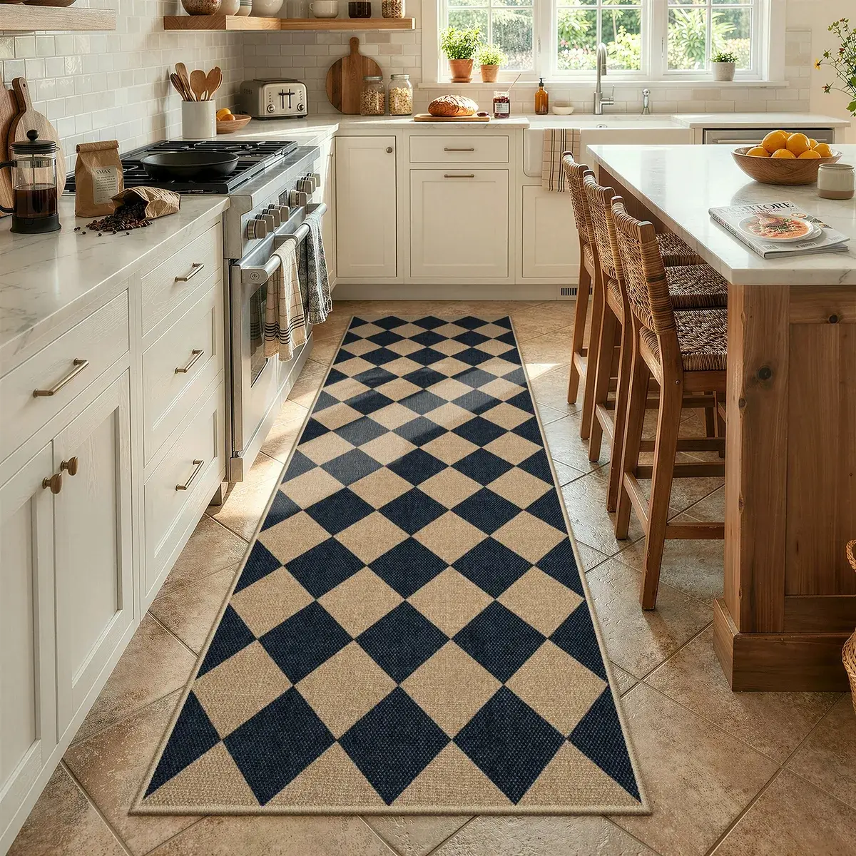 Lahome Checkered Easy Jute Runner Rug, Hallway Kitchen Runner Rug Non Slip Washable Outdoor Carpet for Entryway Indoor, Checkerboard Indoor Outdoor Carpet for Hallway Entry