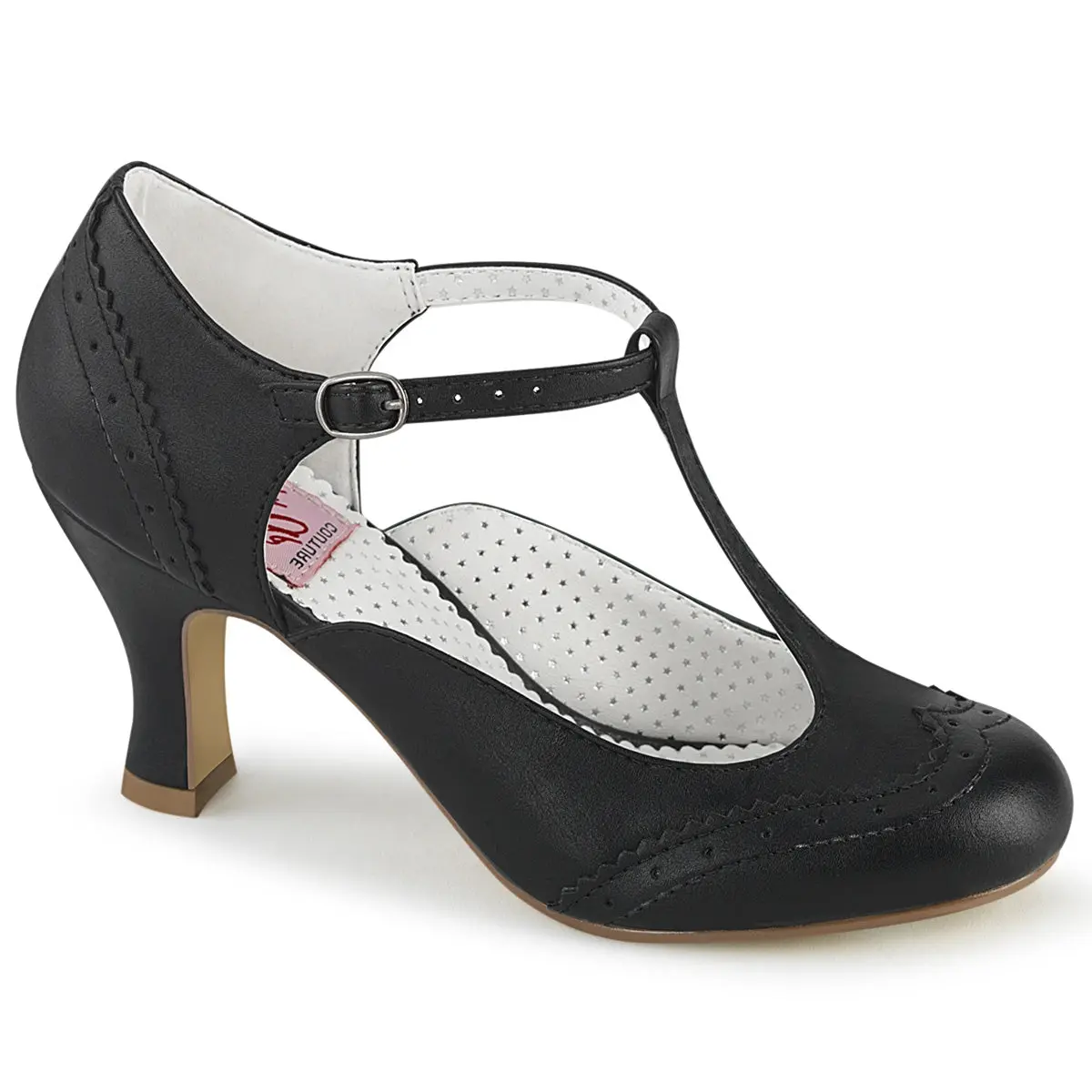 Women's T-Strap Perforated Wingtip Footwear - Flapper-26 Vintage Elegant Round Toe 3" Kitten Heel Dress Formal Shoes
