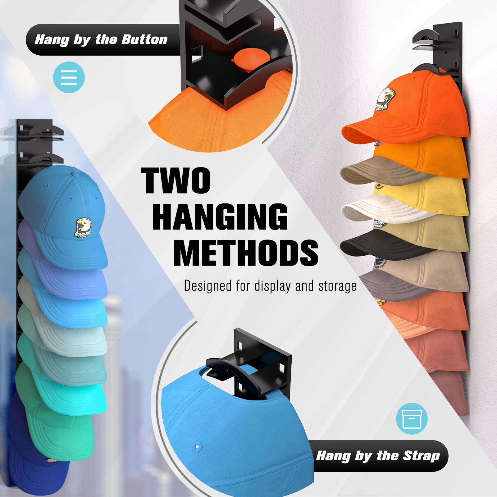 Hat Organizer for Baseball Caps 2-Pack Multilayer Hat Hanger Holder Display for Door Closet Cap Organizer Storage with Two Mounting Options Black Hat Organizer for Baseball Caps 2-Pack Multilayer Hat Hanger Holder Display for Door Closet Cap Organizer Storage with Two Mounting Options Black
