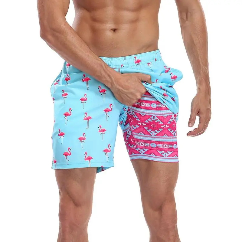 Men's Printed 7 Inseam Swimming Pants with Compression Lining, Beach Quick-Drying Fabric, Front Pocket, Adjustable Drawstring - Swimming Pants