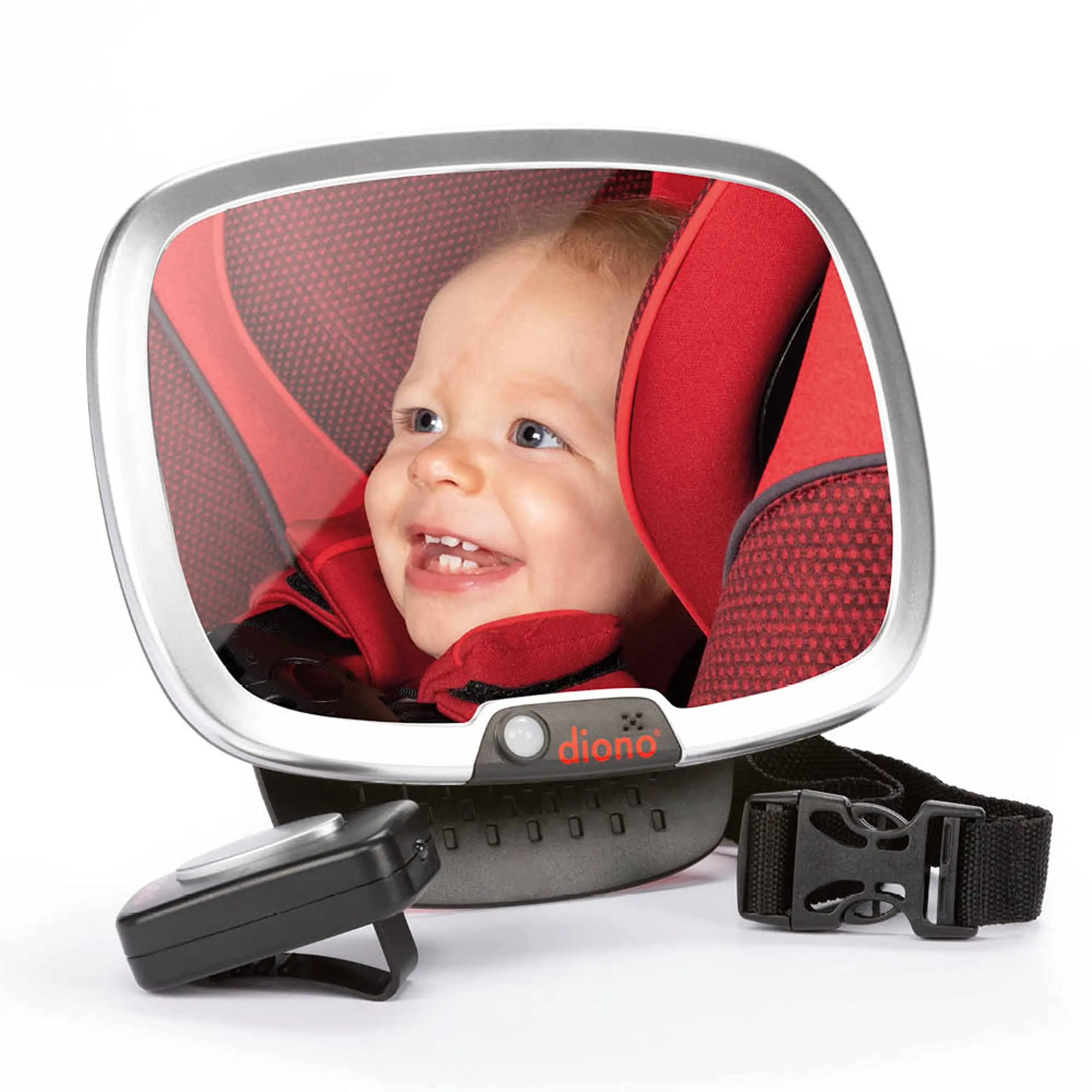 Diono Easy View Plus Baby Car Mirror - Adjustable Convex Acrylic Mirror, 360° Rotation, LED Lights, Remote Control, Shatterproof, Crash Tested, Night Light for Rear-Facing Infants