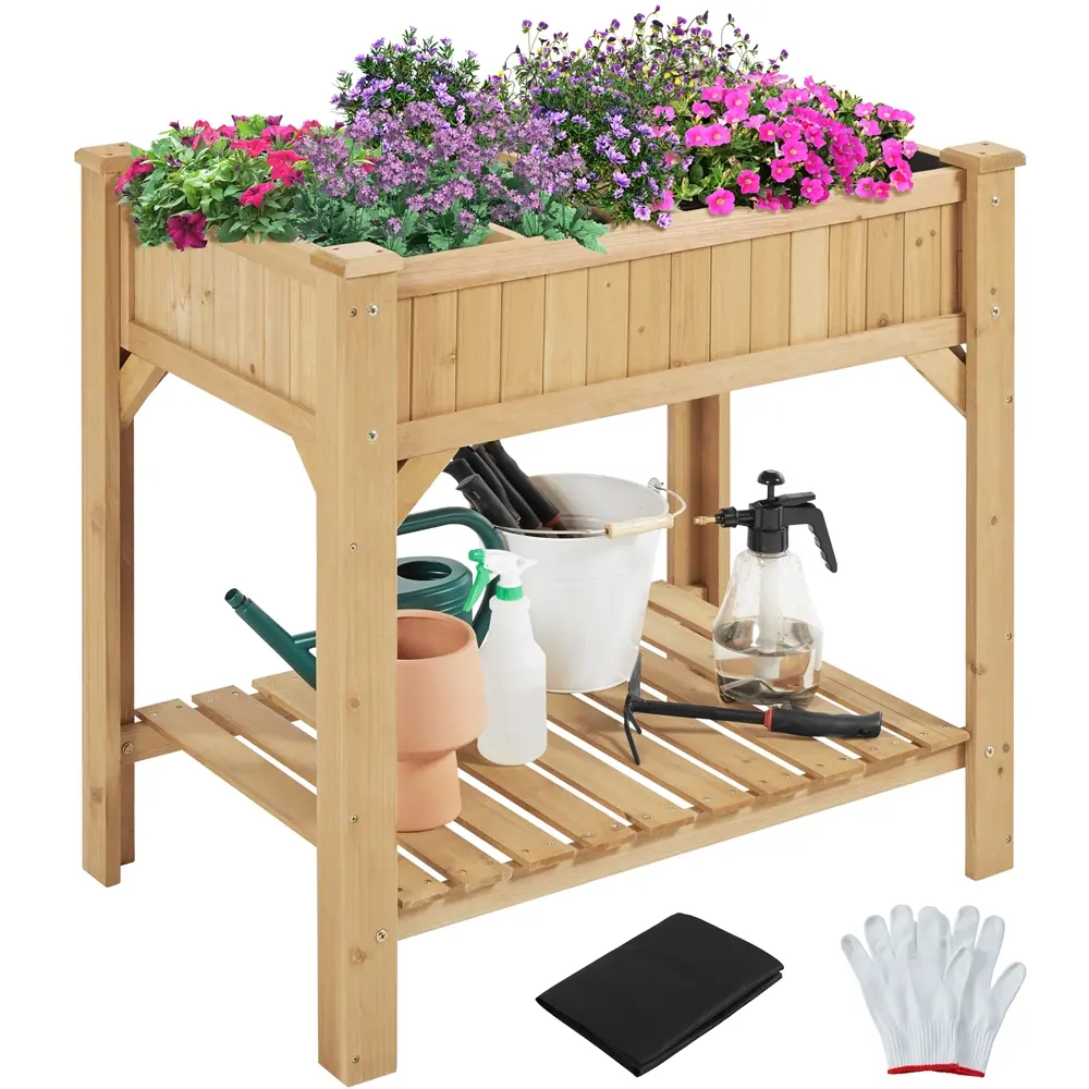 Costoffs Rectangular Raised Garden Bed (36in Hx25in Wx37in L) - 8-Pocket Elevated Patio Planter Box with Grow Grid, Planter with Stand, Raised Flower Bed, Gardening Supplies for Herbs & Vegetables, Includes Gloves & Hardware