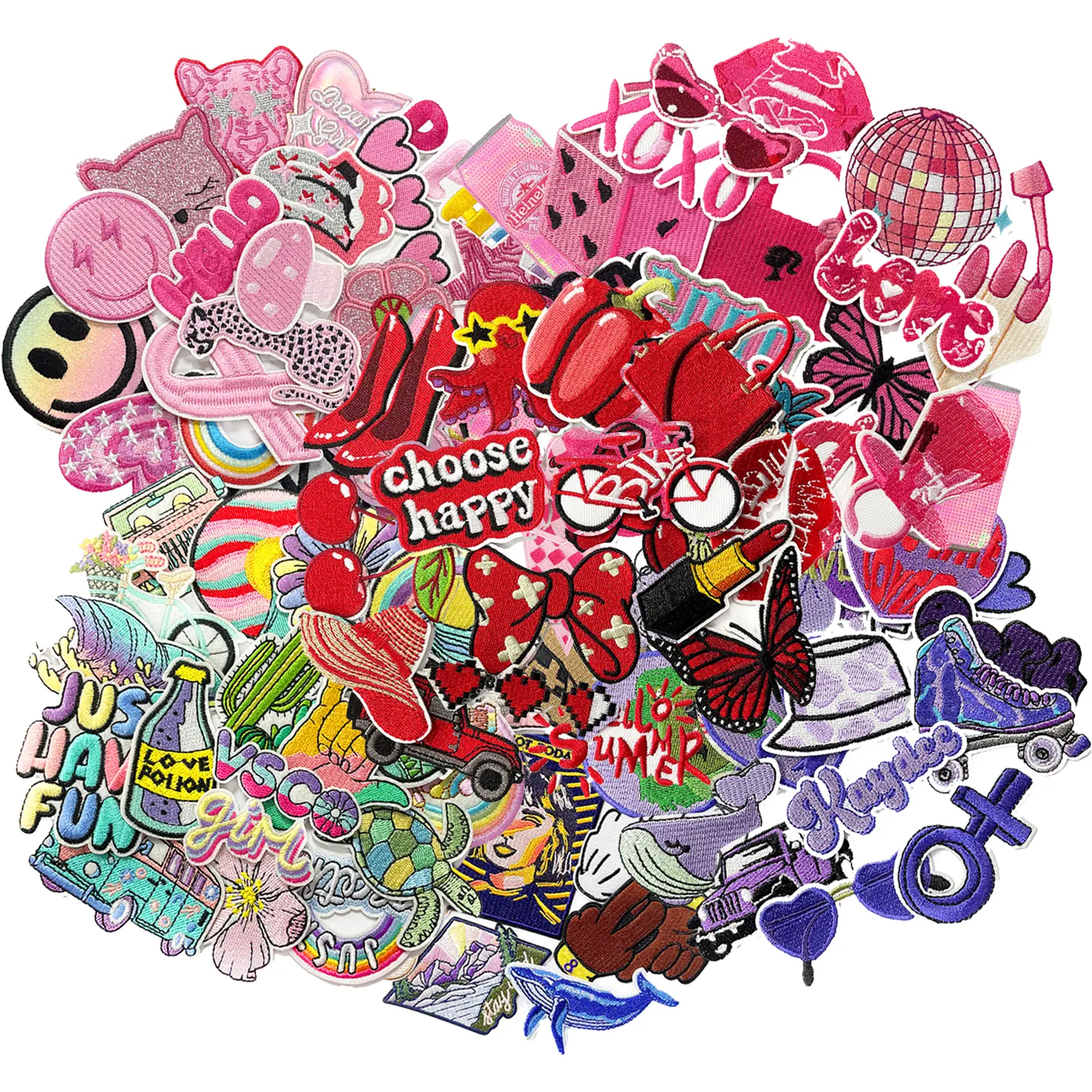 100Pcs Random Assorted Funny Embroidered Appliques Iron On Patches for Trucker Hats Clothing Vintage Trendy DIY Accessories Bags Decoration DIY Projects