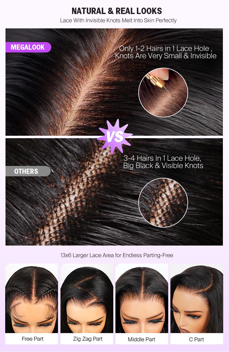 [250% Density] Megalook Water Wave Glueless Transparent Lace Front Wigs Pre-everything Put on Go Wig for Women Black Natural Hairline Beginner Friendly