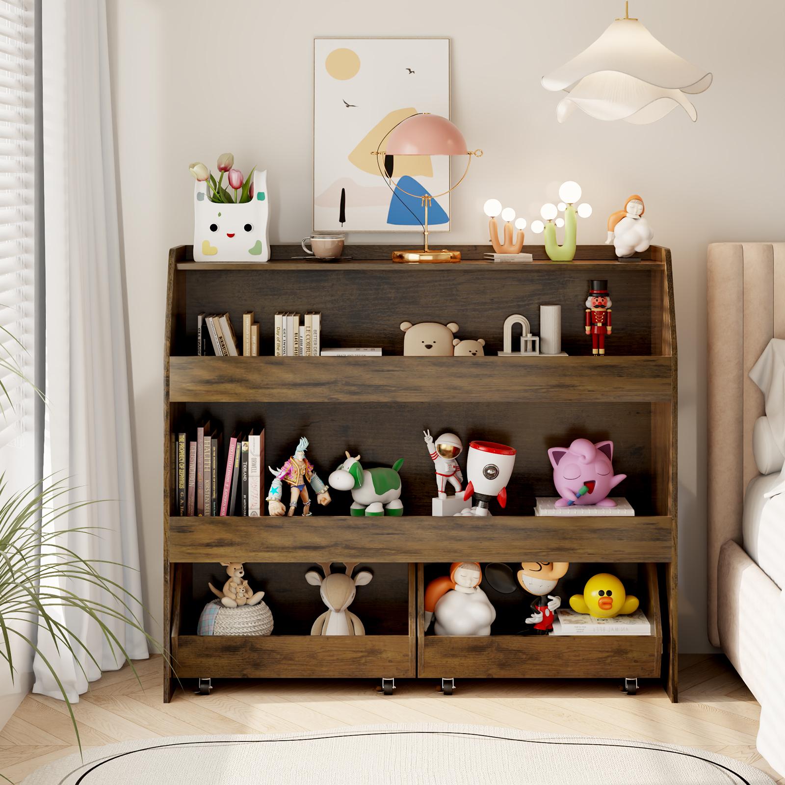 COZPAW Toy Storage Organizer, 2/3 Tier Montessori Shelf with Movable Bins, Toy Organizers Book Shelf for Kids Room, Playroom, Nursery