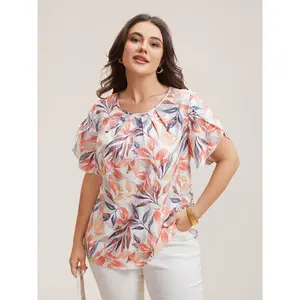 【Summer Turn-Up】【Essential】BlOOMCHIC Plus Size Floral Petal Sleeve Pleated Shirt [M-6X] 2026 Summer Pick for Mother's Day Swimweek,summerwins,Spotlight,Summer wins,Deals for you days
