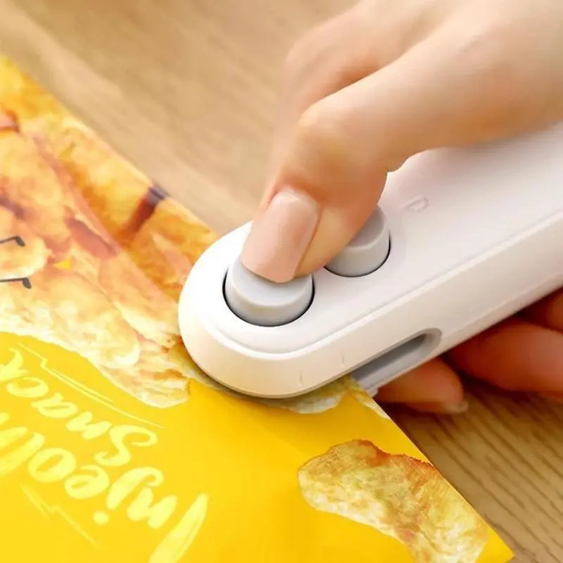 Rechargeable 2 in 1 Snacks Mini Bag Sealer with Cutter, Keep Food Fresh, White Plastic Bag Sealer, Ideal for Selling Bags