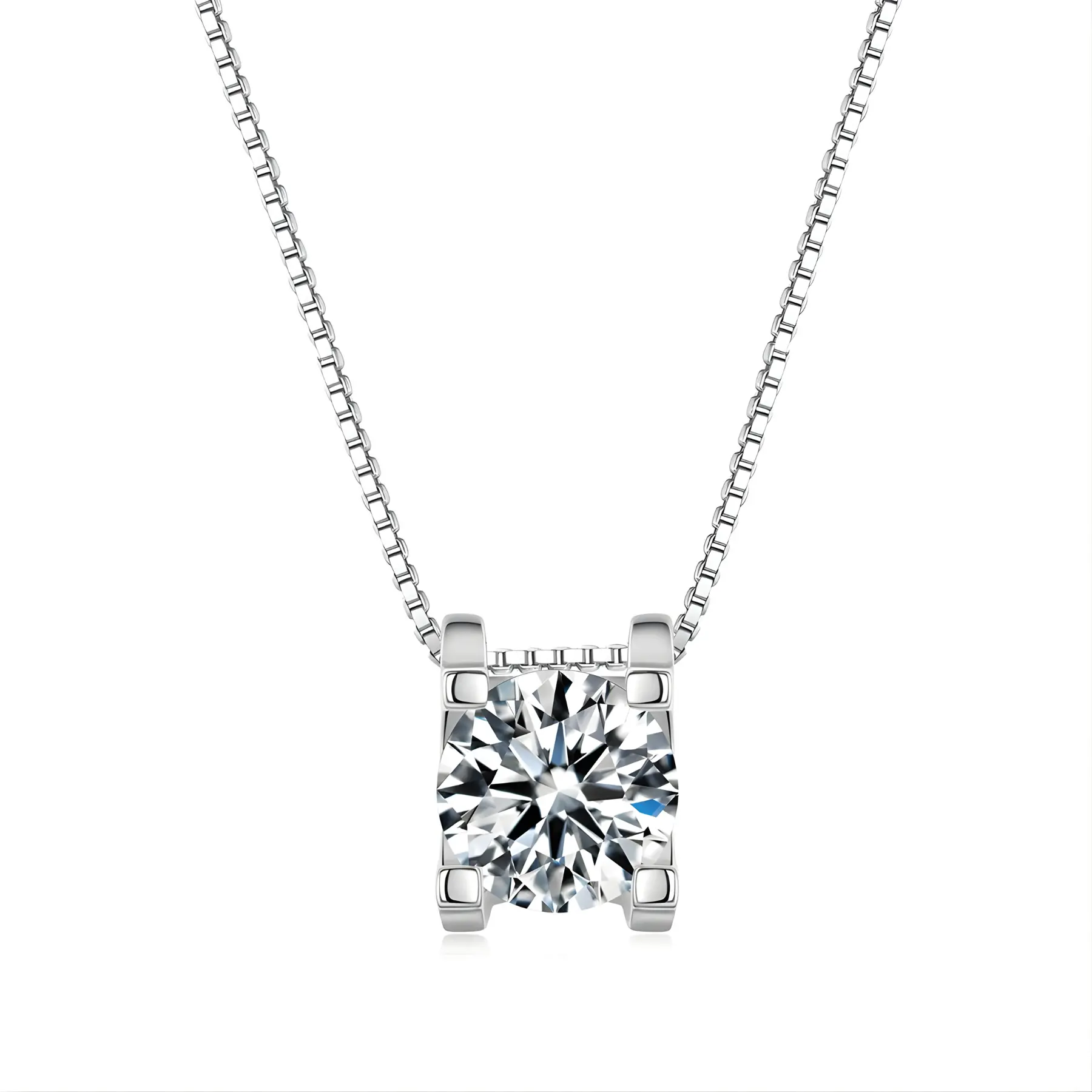 Princess Cut Moissanite Pendant Necklace – 1 CARAT / 2 CARAT | 925 Sterling Silver
