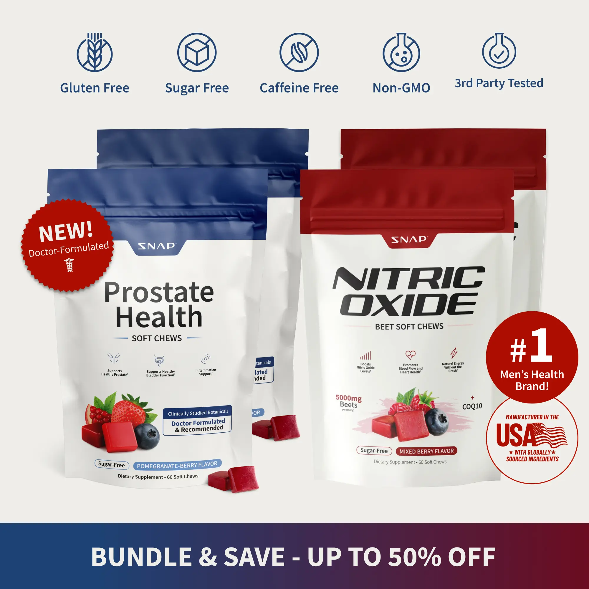 NEW! 2x Prostate Health & Nitric Oxide Chews - Inflammation Support - Urinary & Bladder Function - Supports Blood Flow & Energy - Male Reproductive Health - Antioxidants - Supports Healthy DHT levels - Mixed Berry Flavor - Medicinal Mushrooms & Botanicals