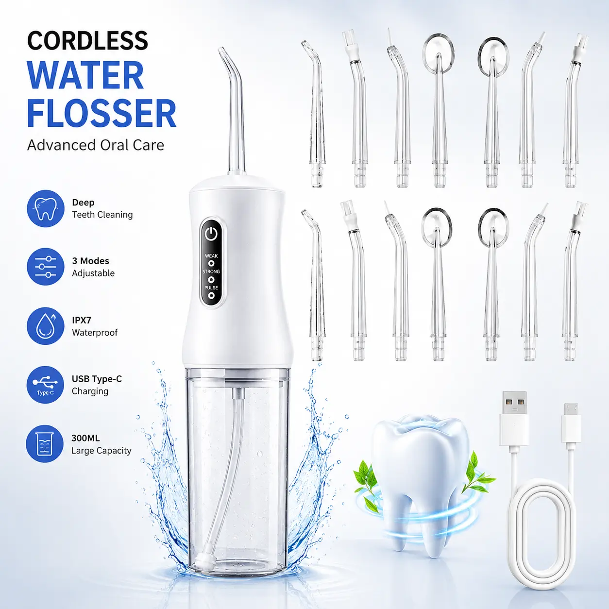Electric Flosser With 4 Interchangeable Tips To Remove Plaque, Stains, And Tartar; Easy To Use And Helps Maintain Oral Hygiene; Rechargeable, Portable Oral Irrigator Suitable For Travel And Home Use., Gift