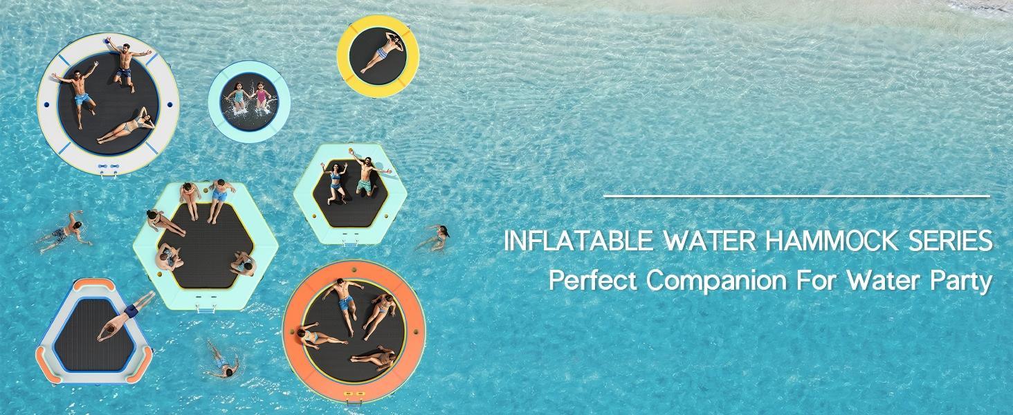 AMERLIFE 8FT/10FT/12FT Hexagon/Circle/Triangle Inflatable Water Hammock for Adults, Floating Raft Dock Platform with Mesh, Heavy Duty Water Float Dock for Lake, Beach, Summer Party AMERLIFE 8FT/10FT/12FT Hexagon/Circle/Triangle Inflatable Water Hammock for Adults, Floating Raft Dock Platform with Mesh, Heavy Duty Water Float Dock for Lake, Beach, Summer Party