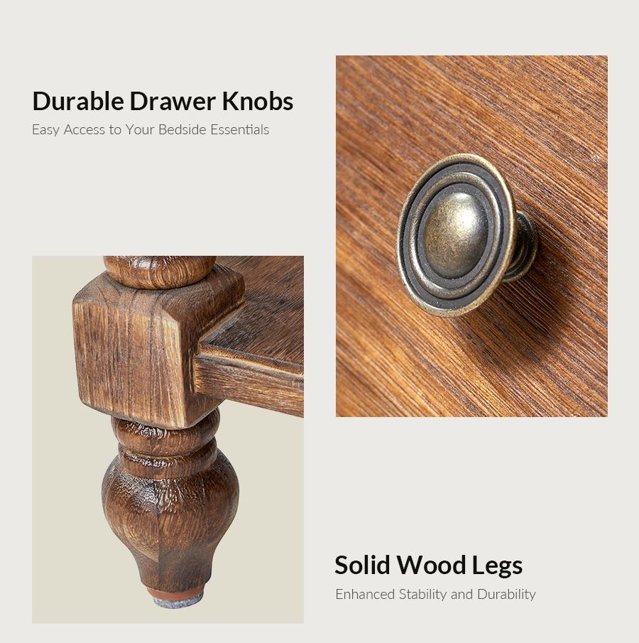 Hulala Ira 26" Tall Farmhouse Solid Wood End Table with Built-in Charging Outlets, Computer Tray and Extendable Tray, Built-in Charging Outlets, Traditional and Farmhouse Style, Solid Wood Construction, Versatile Functionality