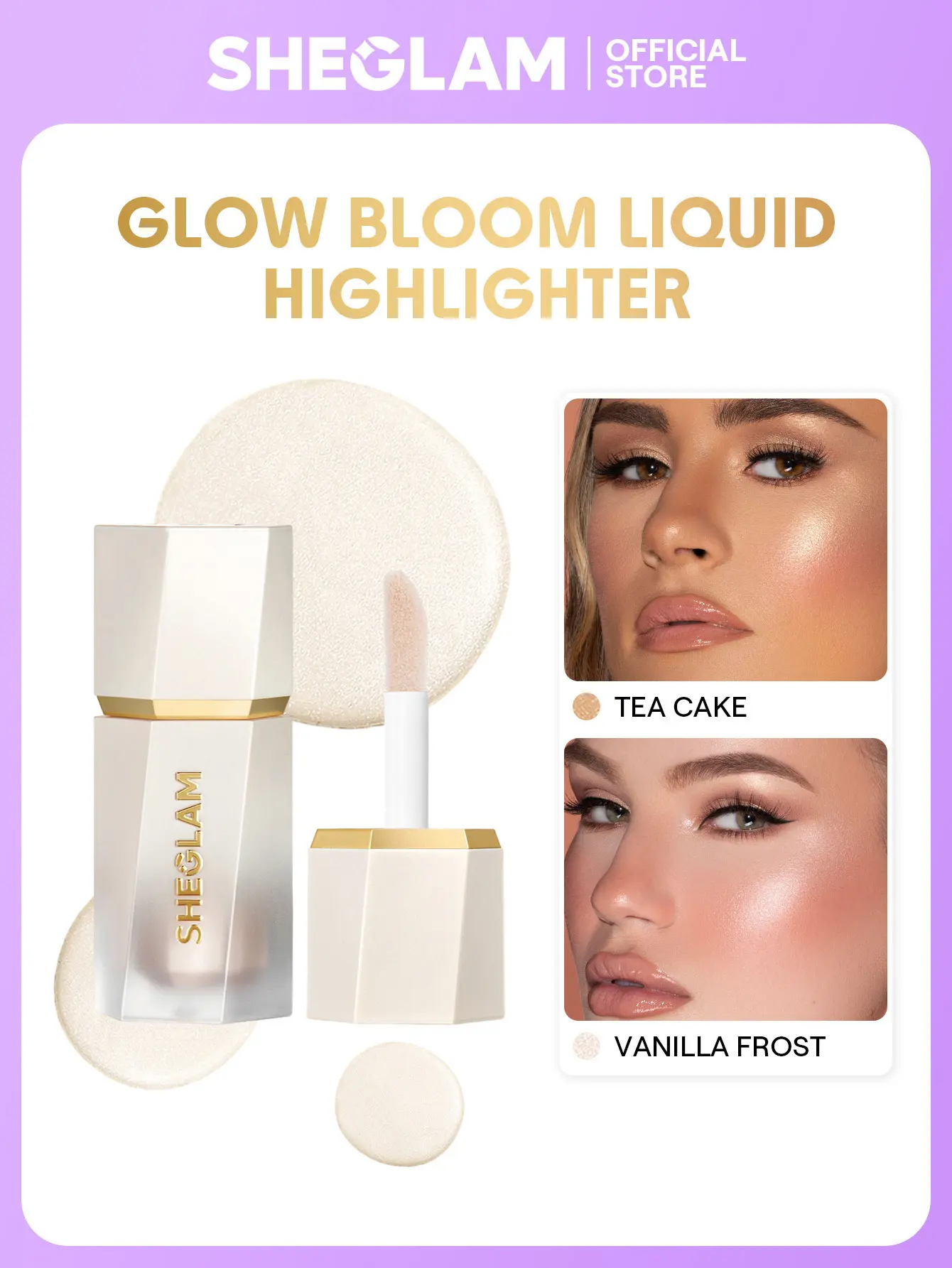 SHEGLAM Glow Bloom Liquid Highlighter Vanilla Frost Gel Cream Highlighter Shimmer Dewy Finish Long Wear Brightening Non-Caking Cosmetic
