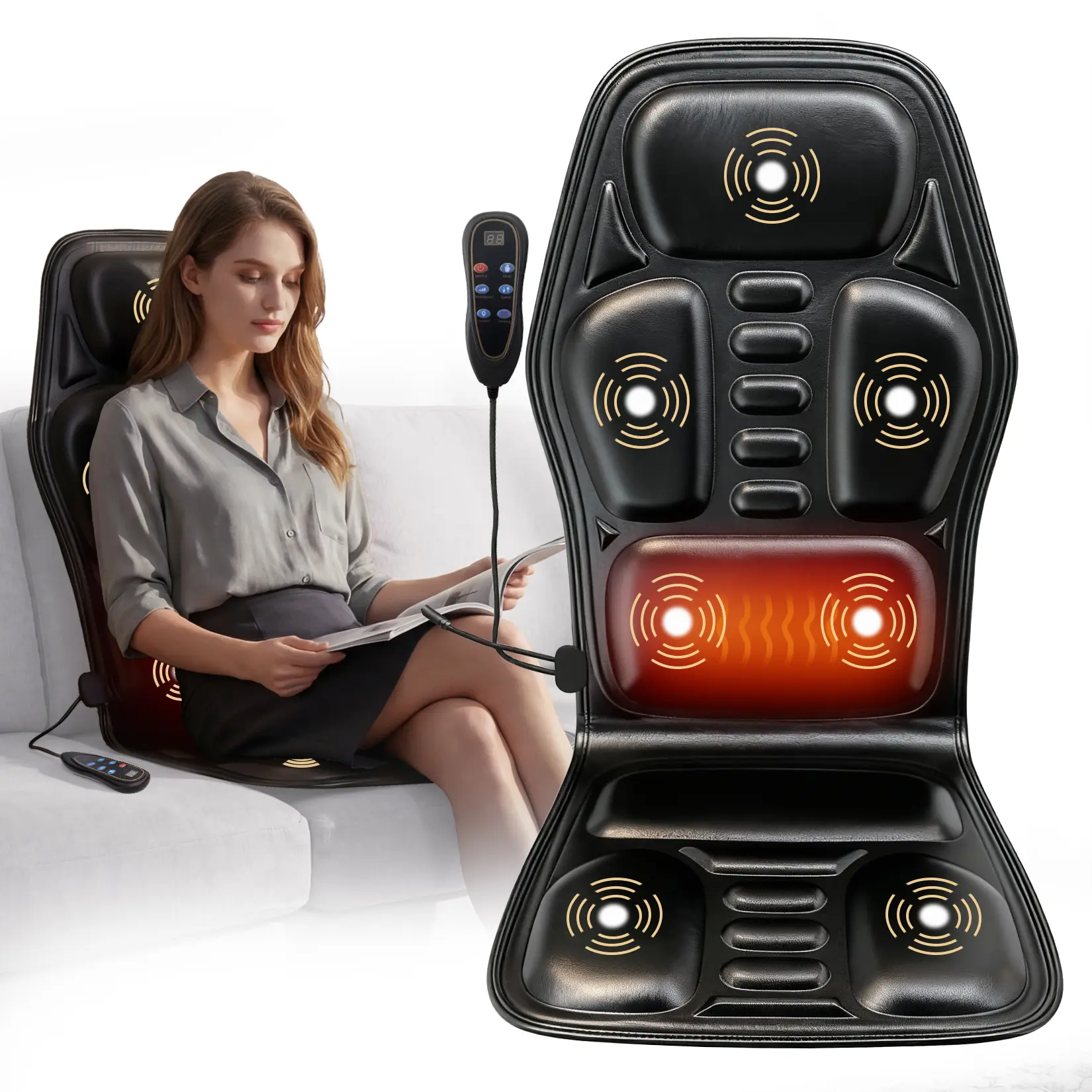 AIVEISI Massage Seat Cushion Pad with Heat – Shiatsu Kneading & 9 Massage Styles, Adjustable Lumbar Support, Portable Back Massager for Home Office, Fatigue & Stress Relief Gift for Adults