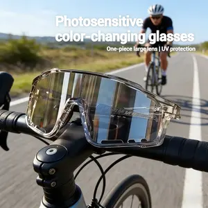 Outdoor sports cycling protective sunglasses, photochromic lenses, windproof and dustproof goggles, one-piece large lens, UV protection, light-sensitive glasses.