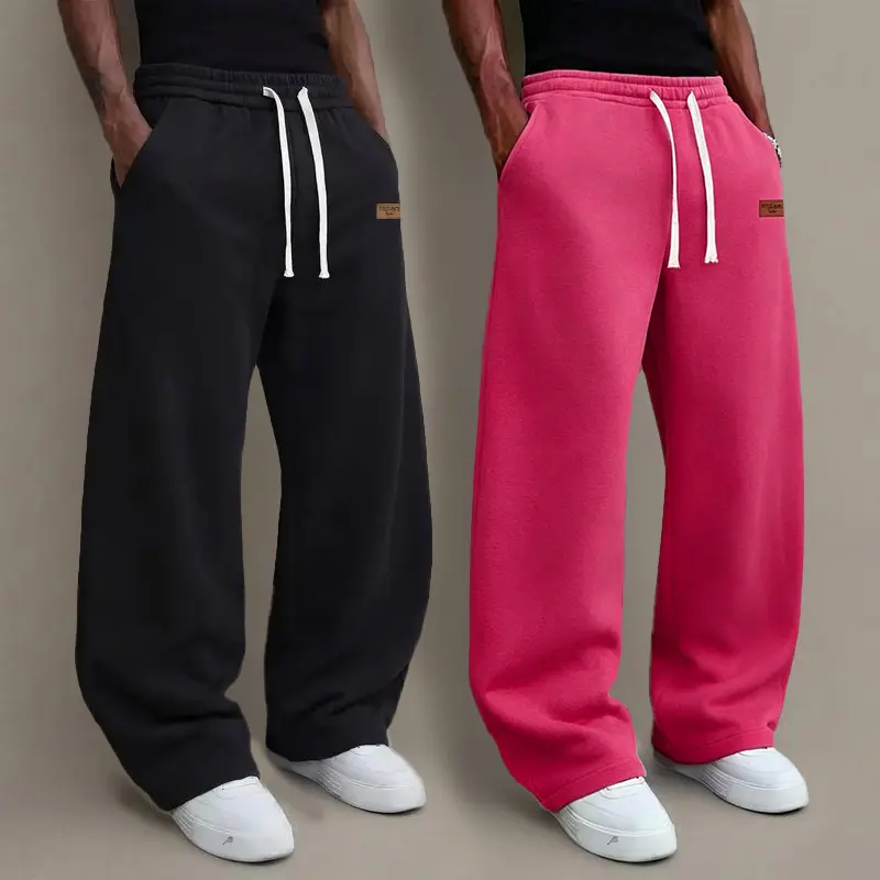 Men's 2-Piece Fall-Winter Trendy Solid-Color Loose Wide-Leg Joggers, Elastic Waistband With Side Drawstring & Pockets, Essential Grey Sweat Pants, Casual Athletic Streetwear Clothing Clothes, Essential Sweatpants, Men's Pants, Two Pack